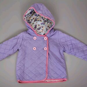 Baby Boden Quilted Coat‎ Hooded Button Jacket Purple Pink Floral 12-18 Months